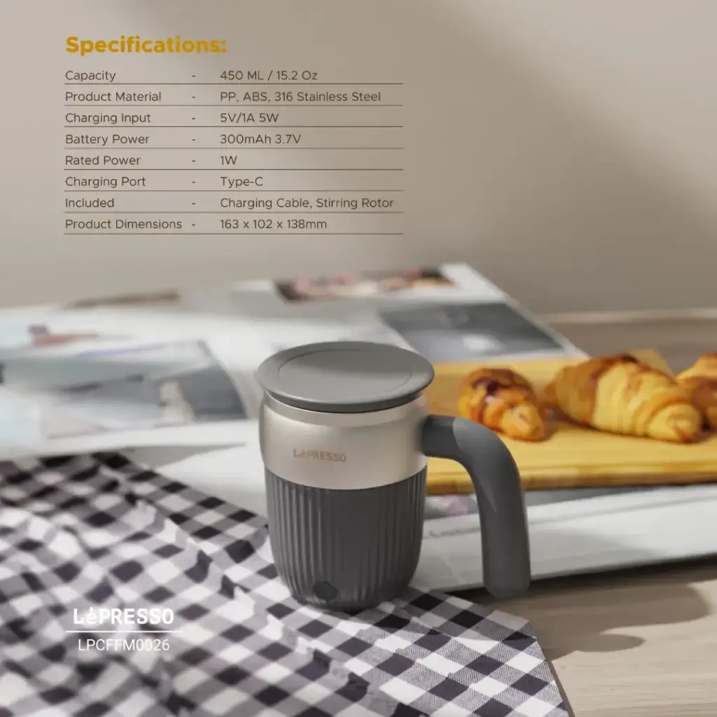 Lepresso Auto Magnetic Stirring Mug 450ML - Gray.webp