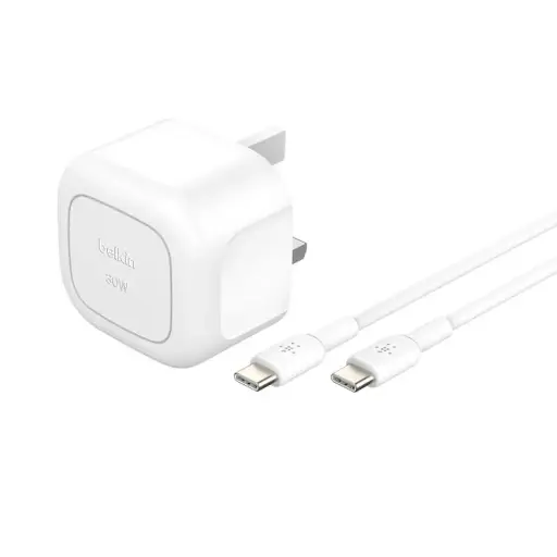 Belkin BoostCharge Compact USB-C Wall Charger 30W + USB-C to USB-C Cable - White - WCA008my1MWH