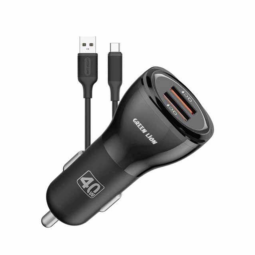 Green Lion Dual QC3.0 Car Charger 40w (QC 20w*2) USB-A To USB-C Cable 1m - Black